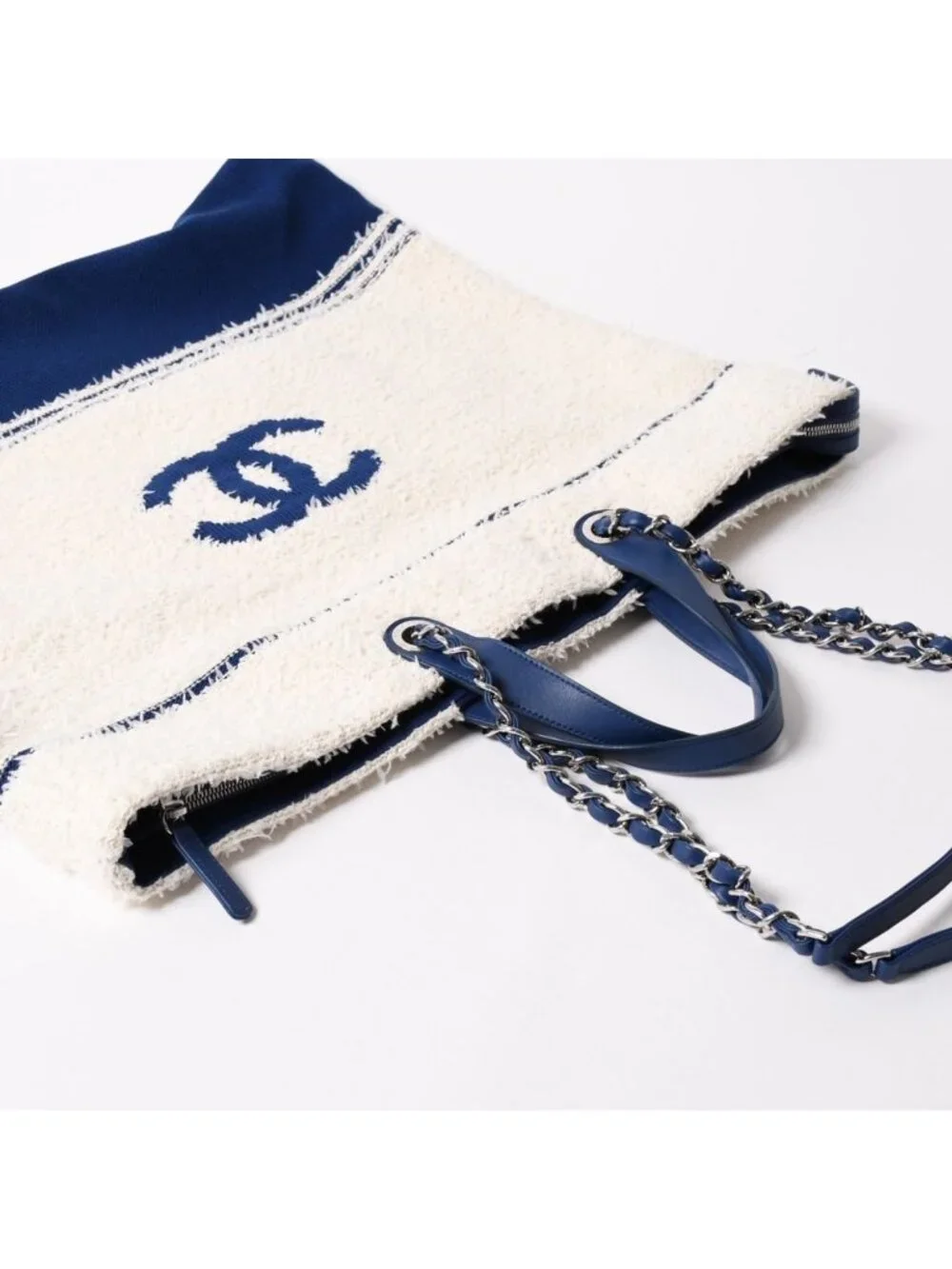 Chanel Tote Bag Pile Large Shopping White Blue